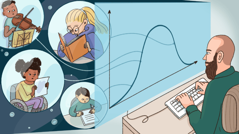 A researcher analyses graphs linked to how children learn.