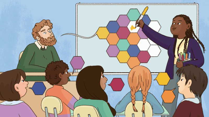 A multilingual class of students learn together.